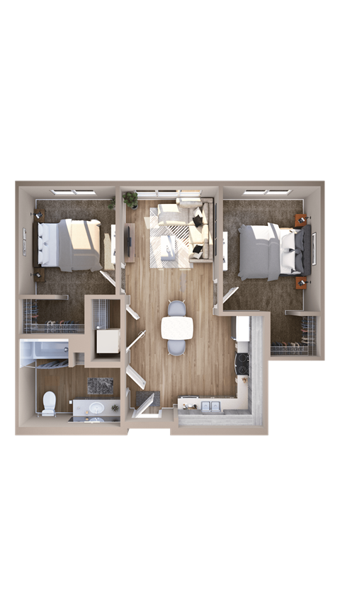 Floor plan for 2 beds, 1 bath, 810 sqft